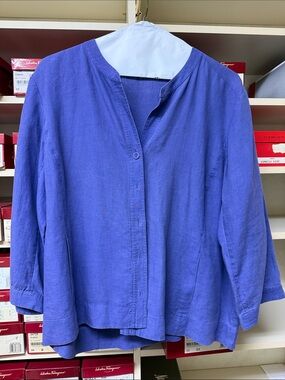 Eileen Fisher Purple/blue Button-Front Women's Linen Shirt